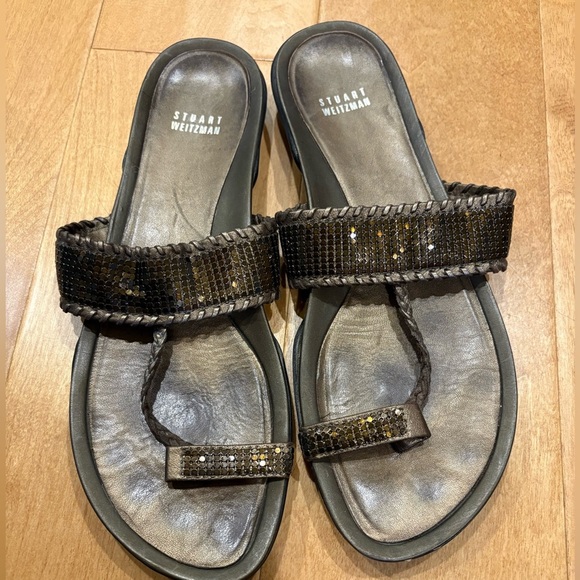 Stuart Whitman thong  sandals flats brown sparkly sz 11 - Picture 1 of 5